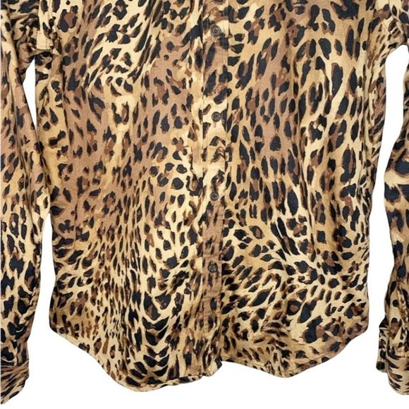 Chaps Top Button Down Shirt Animal Leopard Print Long Sleeves Petite Small PS - Picture 4 of 8